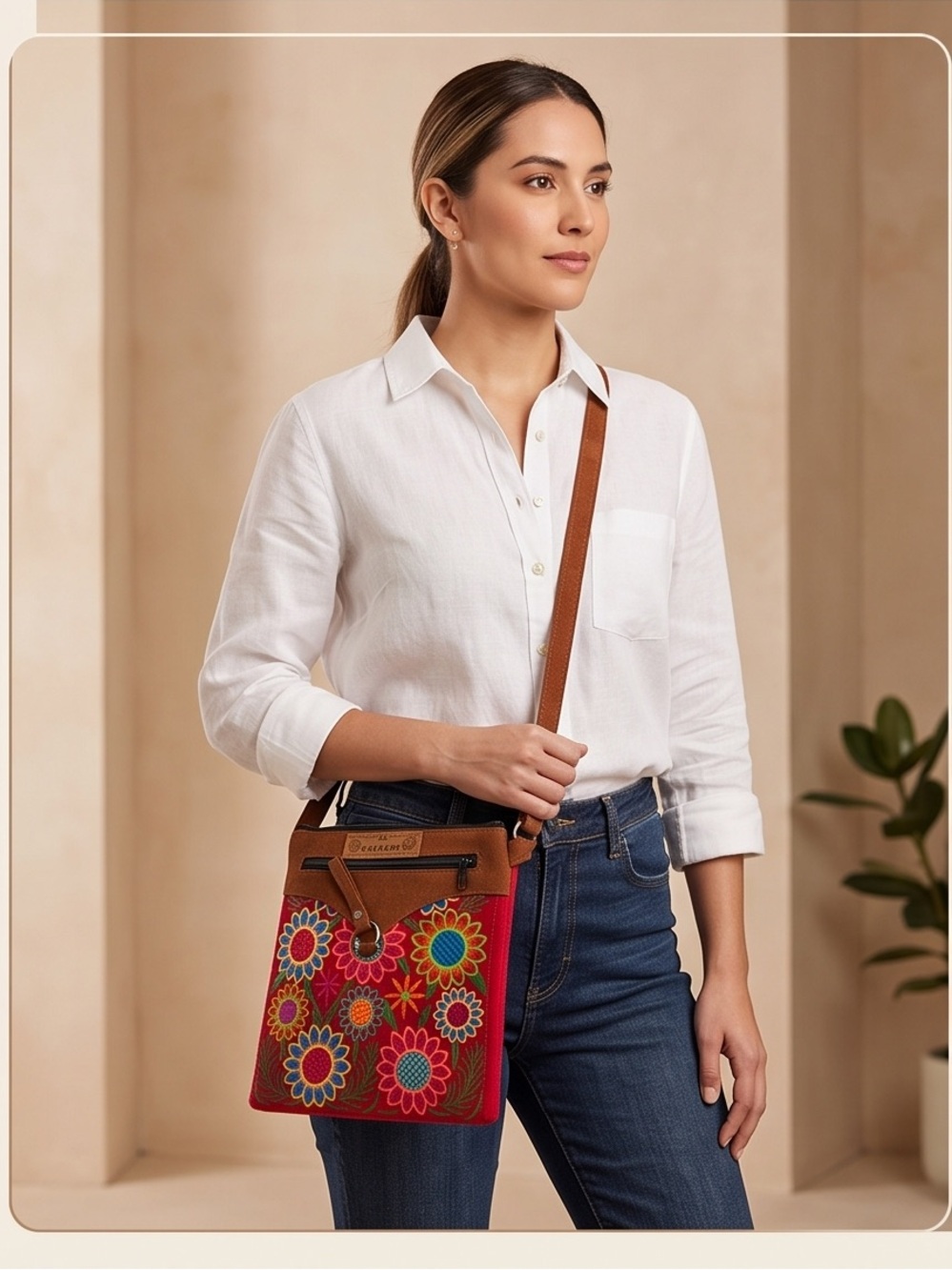 El Salvador Red Embroidered Floral Crossbody Bag